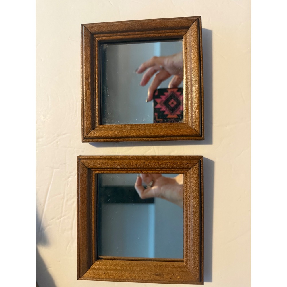 Vintage HOMCO Square Wood Framed Mini Wall Mirrors Set of 2 1236 NIB 5.25 inches